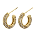 Elegant C-shaped hoop earrings for women with gold-plated micro-pave cubic zirconia crystals - 1 Pair / Gold White Zirconia