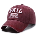 Casquette de baseball rétro en coton délavé bordeaux avec broderie VAIL 1962 Colorado - Rouge