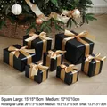 Matte black gift box set with gold bows, 5 assorted sizes under a Christmas tree - Black/7-Piece Set