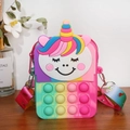 Close-up of rainbow unicorn pop fidget crossbody bag with soft silicone bubbles - Rainbow Patchwork Multicolor