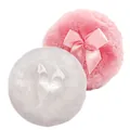 Set of two soft plush powder puffs with satin bows for baby and body makeup - 2 Pcs/Set / 1 Pink + 1 White