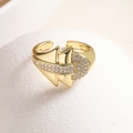Geometrischer offener Ring mit 18 Karat Vergoldung und weißen Zirkonia Steinen - Unregelmäßiger geometrischer gestapelter Stil (14549) / Gold / Einstellbar Offen