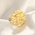 Adjustable golden hammered stainless steel ring with elegant textured metal surface - Round Hammered / Gold