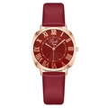 Fashionable women's quartz watch with burgundy leather strap and Roman numerals - Red