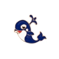 Cute blue whale enamel pin with gold metal trim and pink water spray detail - Blue Spouting Whale Style (C1380)