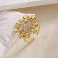 Adjustable 18K gold plated sunflower ring with sparkling white zircon petals - Sunflower