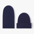 Berretto in maglia blu scuro in misto lana a costine con risvolto per uomo e donna - Blu navy