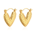 Textured 18K gold stainless steel heart-shaped hoop earrings with a secure clasp closure - Textured Huggie (MS-302 Gold)