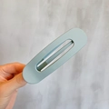 Minimalist light teal oval hollow hair clip with a smooth matte finish for women - Grey Blue
