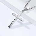 Retro stainless steel cross necklace with American flag stars and stripes on white steps - Standard Type / Silver