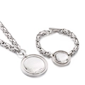 Silver stainless steel jewelry set with a large round faceted clear glass stone pendant - Silver White Jewelry Set (KS190112-Z)