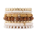 Multi-layer polymer clay bead bracelet set with gold hex beads and white marble accents - Gold White Camel Layered Style (SY0439-2)