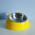 Bright yellow tilted stainless steel cat bowl with cute cat ears for neck protection - 200ml / Yellow