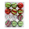 Set da 12 palline di Natale rosse verdi e bianche con motivi per decorazioni dell'albero - Serie Verde 6cm/12 Pezzi (120G)
