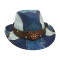 Denim print jazz hat for kids with vintage brown studded band and heart buckle - Kids Size / Denim Large Heart Style / Royal Blue