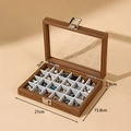 Wood grain jewelry storage box with 24 compartments and transparent top window - 24 Grids / Walnut