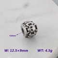 Silver skull spacer bead for bracelets, titanium steel jewelry part, 12.5x9mm with 4.6mm hole - Skull Head Style (KLJ9080-KJX)