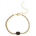 Gold Cuban chain bracelet featuring a black emerald-cut stone and clear zircon accents - Tennis Chain Style / Gold + Black Zirconia