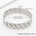 Polished silver wheat leaf linked stainless steel bangle with dimensions and weight - Steel Color Fish Scale Leaf Style (Z143)