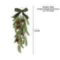 70cm Christmas teardrop swag with flocked pine needles, red berries, and velvet bow - Green Bow Pine Swag 70cm