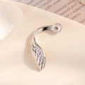 Polished silver wing ear cuff jewelry with detailed feather texture and minimalist alloy finish - Right Ear-0.8mm Screw Thread (Single) / Silver
