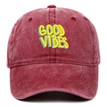 Berretto da baseball vintage in cotone lavato bordeaux con ricamo 3D GOOD VIBES - Borgogna