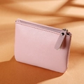 Pink litchi grain PU leather coin purse with zipper closure for cards and cash - Pink