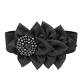 Cintura elastica larga da donna nera con grande fiore in tessuto e decorazioni di perle - 62cm / Nero