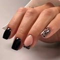 Glänzende Leopard-Prints und schwarze French-Nägel für eine stilvolle Maniküre - Französisch Leopard Print und Schwarz Stil (JP3620)