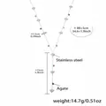 Minimalist Y-shaped stainless steel long necklace with heart charms and agate beads - Silver Heart Agate Y Necklace / 88+5cm