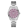 Classic silver stainless steel watch with a light lavender dial and minimal markers - Silver Case Purple Dial