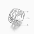 Silver vintage bamboo leaf adjustable ring with beaded edges and hollow design - Steel Ring 144