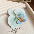 Pince à cheveux orchidée avec dégradé bleu vert élégant et perle mauve au centre - Pince à Bec de Canard Fleur Dégradé (154#) / Pièce Unique / Vert