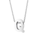 Polished silver stainless steel necklace with uppercase Q letter pendant on white background - Letter Q Style (KN233981-Z)