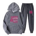 Ensemble sweat à capuche et jogging gris foncé avec imprimé rose pour détente - S / Haut Et Bas / Gris Foncé (Imprimé Summer Waves)