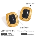 Rectangle gold-plated stainless steel stud earrings with black inlay and waterproof design - Black Style (JDE0112029-BK)