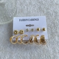 6-pair set of elegant gold-toned geometric earrings and faux pearl hoops on card - KC Gold (6590)