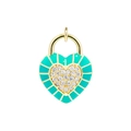 18K gold plated heart lock pendant with green enamel and white zircon for necklaces - Emerald Green Heart