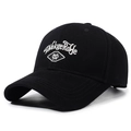 Classic black cotton baseball cap with white embroidered logo and curved brim design - Adjustable / Black
