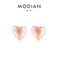 Exquisite S925 sterling silver heart-shaped stud earrings in a warm rose gold finish - Heart Style (RHE595R)