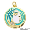 Macro view of gold-plated abstract face pendant with zircon accents and enamel filling - Colorful Face Silhouette