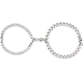 Bracelets de couple magnétiques cœur argenté avec chaîne gourmette polie - Paire Ronde (avec Extension) / Pack de 1 paire