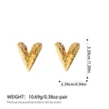 Golden heart-shaped stud earrings with unique hammered texture and vintage finish - Gold Hammered Big Heart Studs (BYED240616-2)