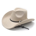 Classic beige faux suede western cowboy hat with brown belt buckle and chin strap - M(56-58cm) / Beige