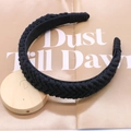 Handwoven wide black fabric headband in retro style on a minimalist beige background - 3cm*14cm / Black
