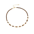 Collar de cuentas de piedra tigre estilo Maillard con cuentas marrones y doradas en blanco - Estilo de Cuenta de Bambú (1#)