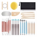 Complete multi-piece pottery clay sculpting tool set with sponges and storage bag - 30-Piece Pottery Tool Set