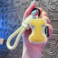 Creative letter I leather keychain in yellow and cream leather with metal snap hook - Letter I