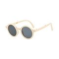 Foldable round frame kids sunglasses in matte cream beige with dark grey lenses - White Frame Gray Lens