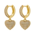 Macro detail of French luxury gold heart earrings featuring micro-pave crystal zircons - Gold White Zirconia